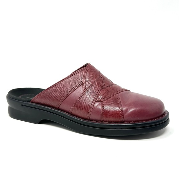 Clarks Shoes - Clarks Women Burgundy Comfort Leather Clogs Mule